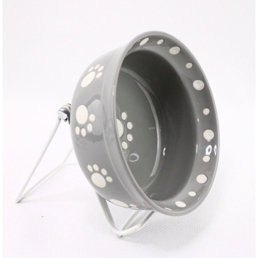 1 Pet Bowls Signature Paws  5” White-Gray Bowl New